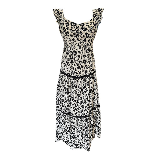 Mint Velvet Cream and Black Floral Tiered Dress - 10