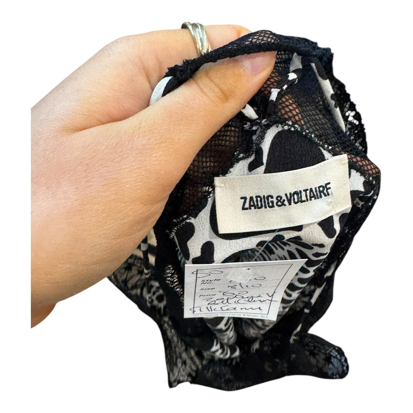 Zadig & Voltaire Christy Black and Cream Silk Lace Cami - 8