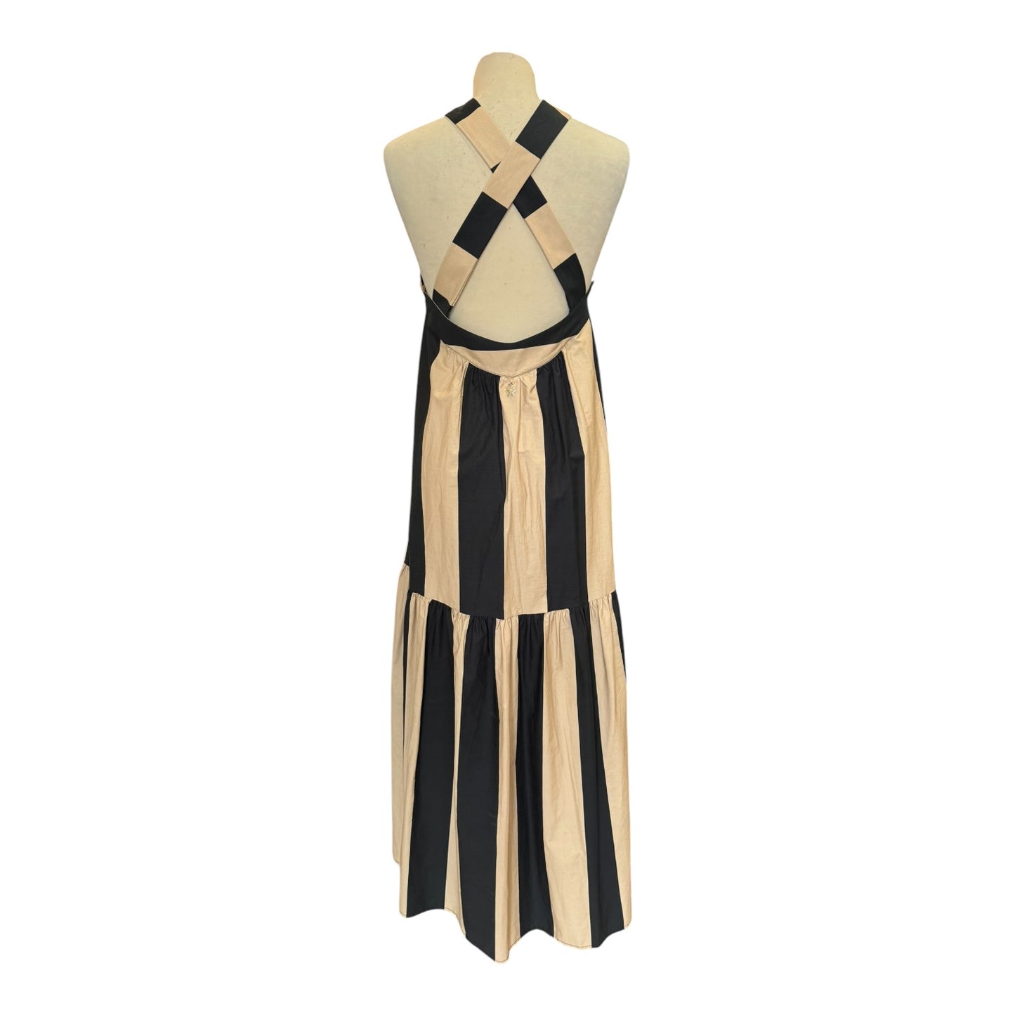 Souvenir Black and Beige Stripe Halterneck Dress - 10