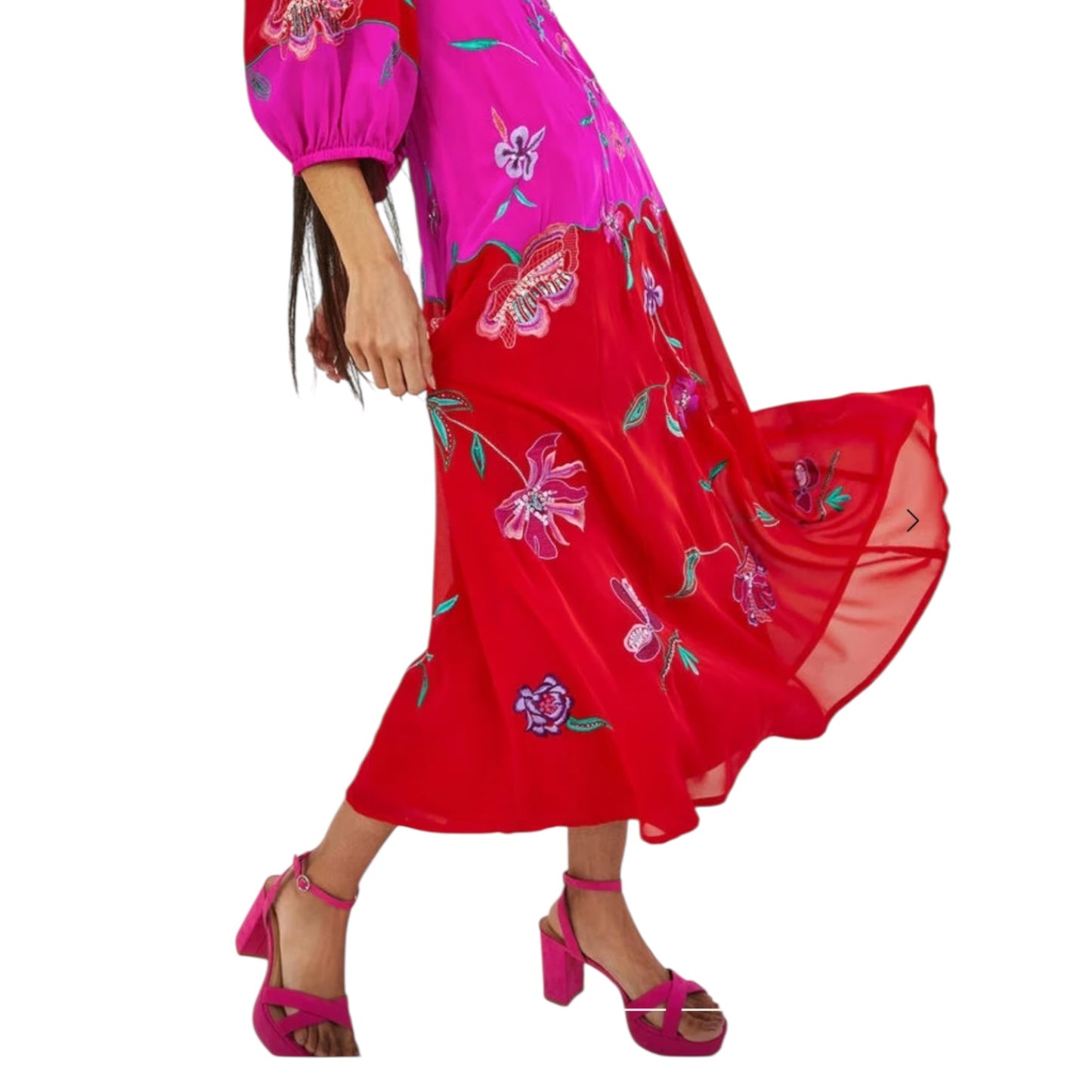 Monsoon Joanna Embellished Dress in Pink and Red - 14 - NEW