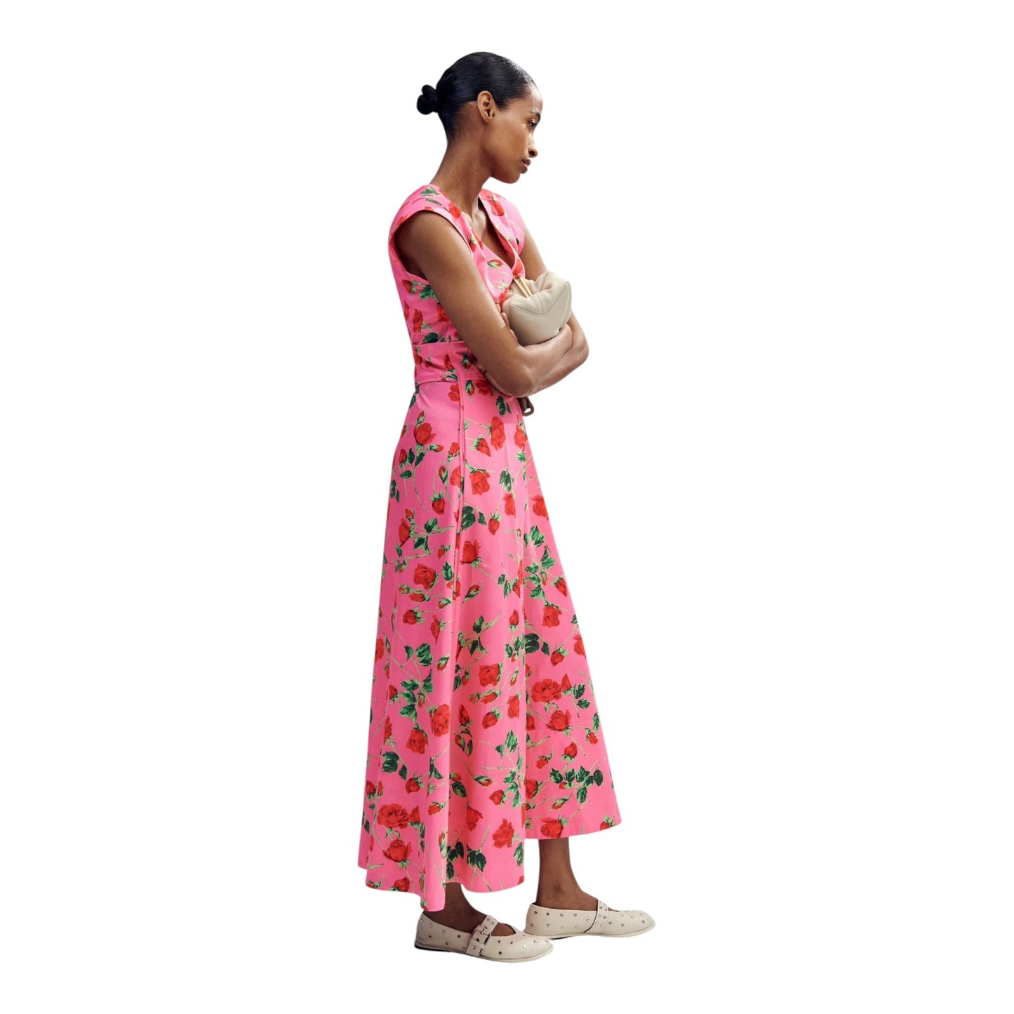 Me + Em Pink Cotton Rose Print Maxi Dress - 10