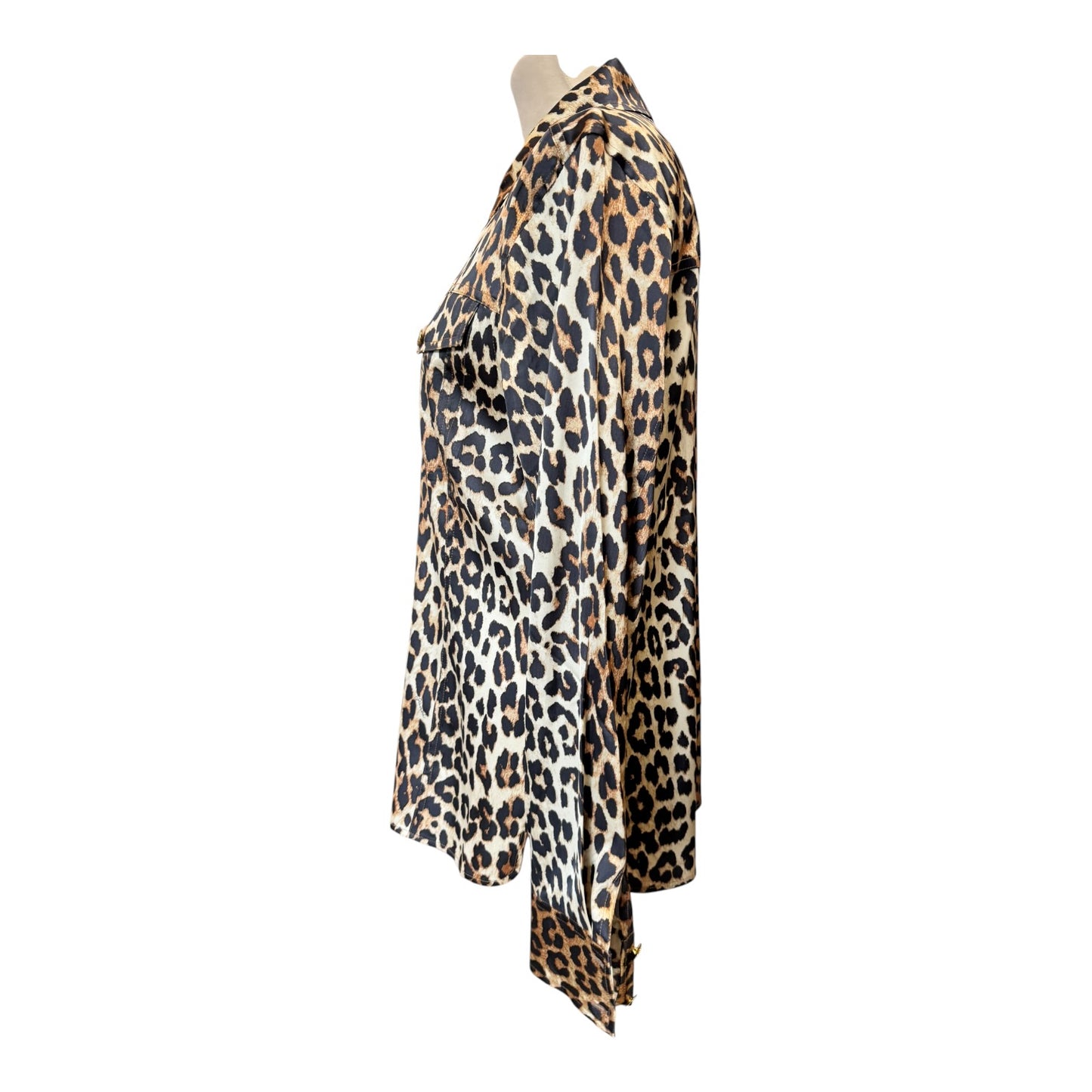 Ganni Satin Animal Print Long Sleeve Blouse - 14 - NEW