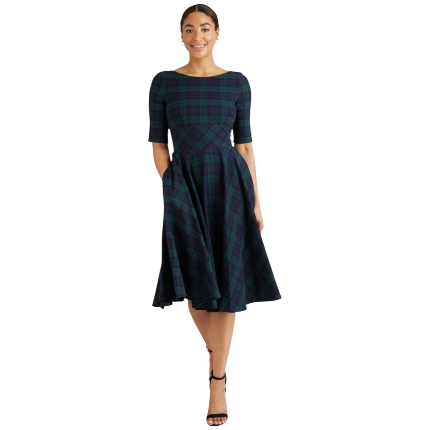 The Pretty Dress Company Navy and Green Tartan Dress - 12
