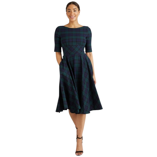 The Pretty Dress Company Navy and Green Tartan Dress - 12