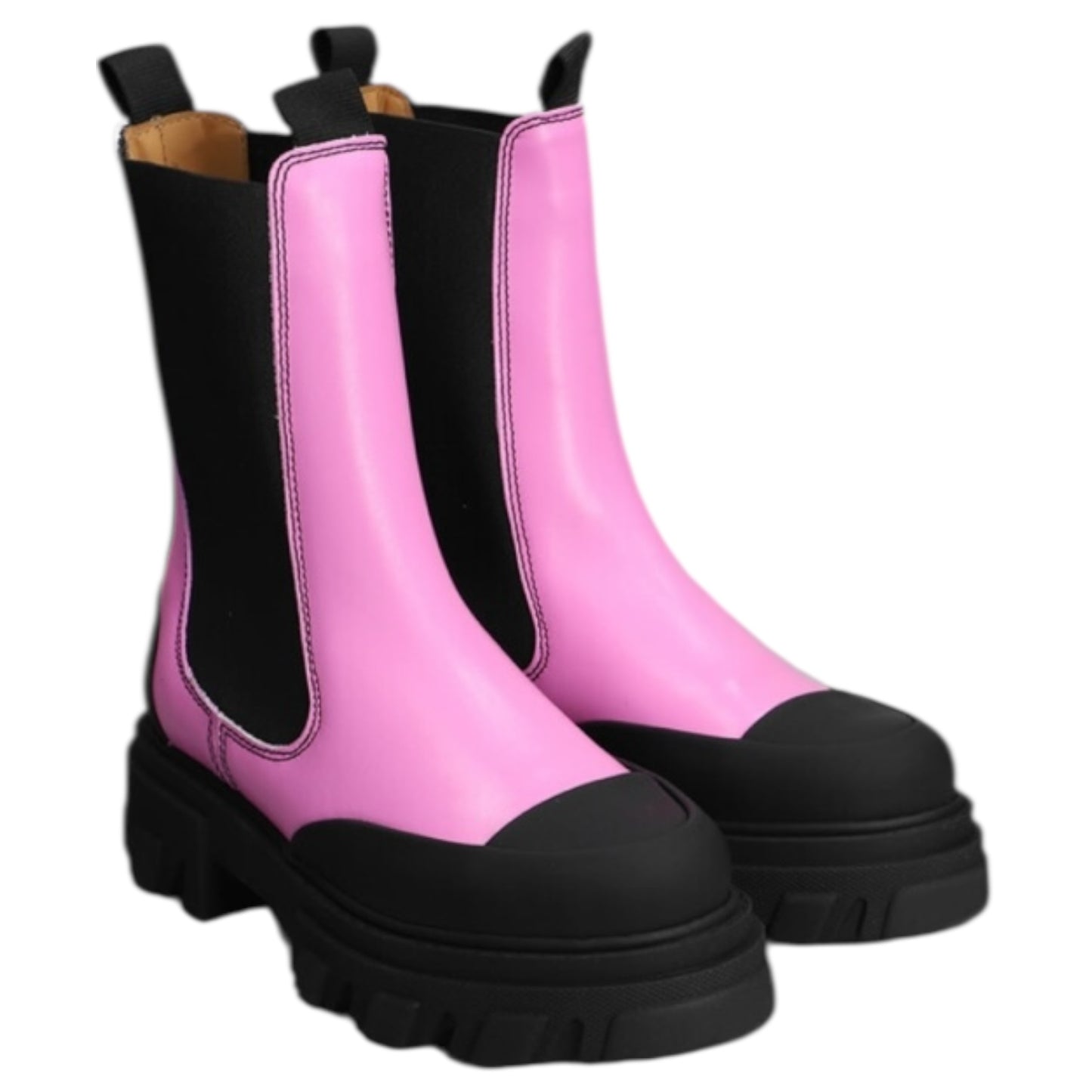 Ganni Combat Boots In Rose-Pink Leather - 38 / 5