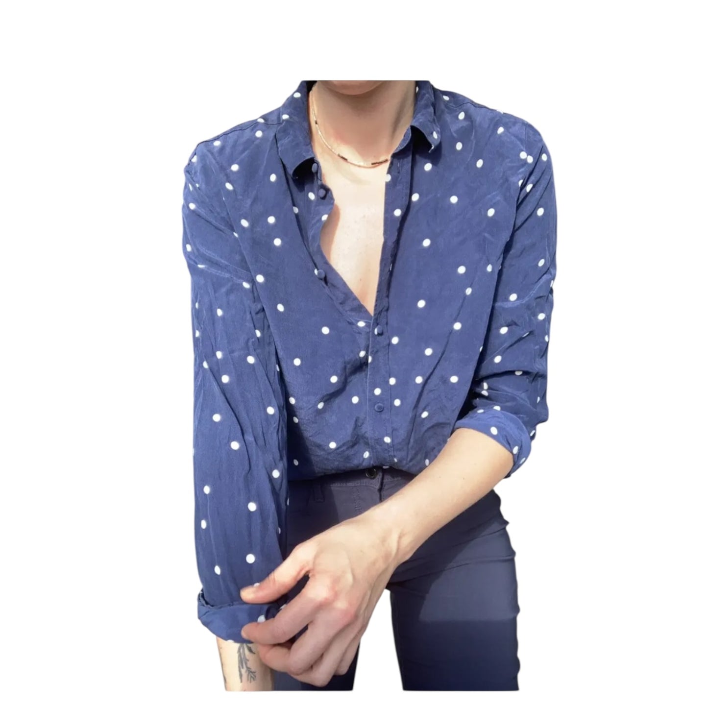 Sezane Navy Spot Silk Shirt - 10