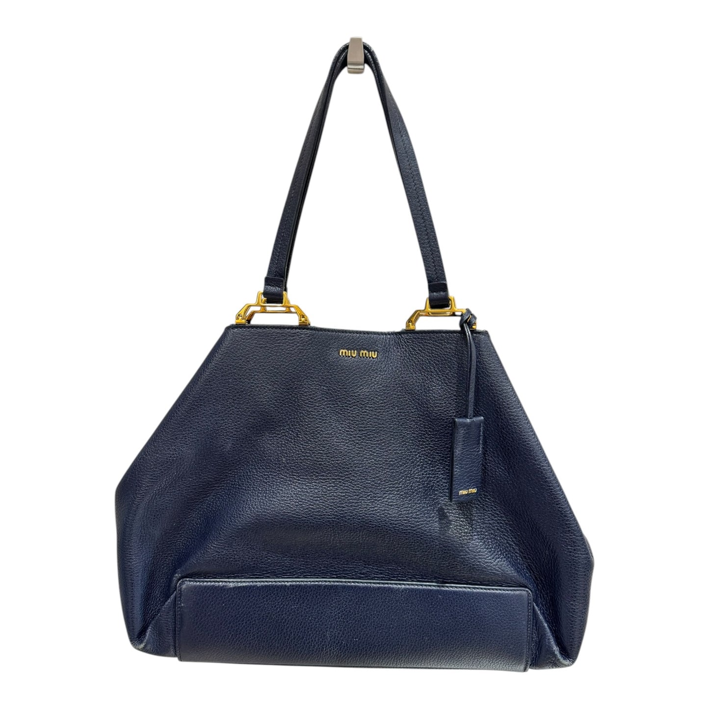 Miu Miu Navy Madras Tote Bag