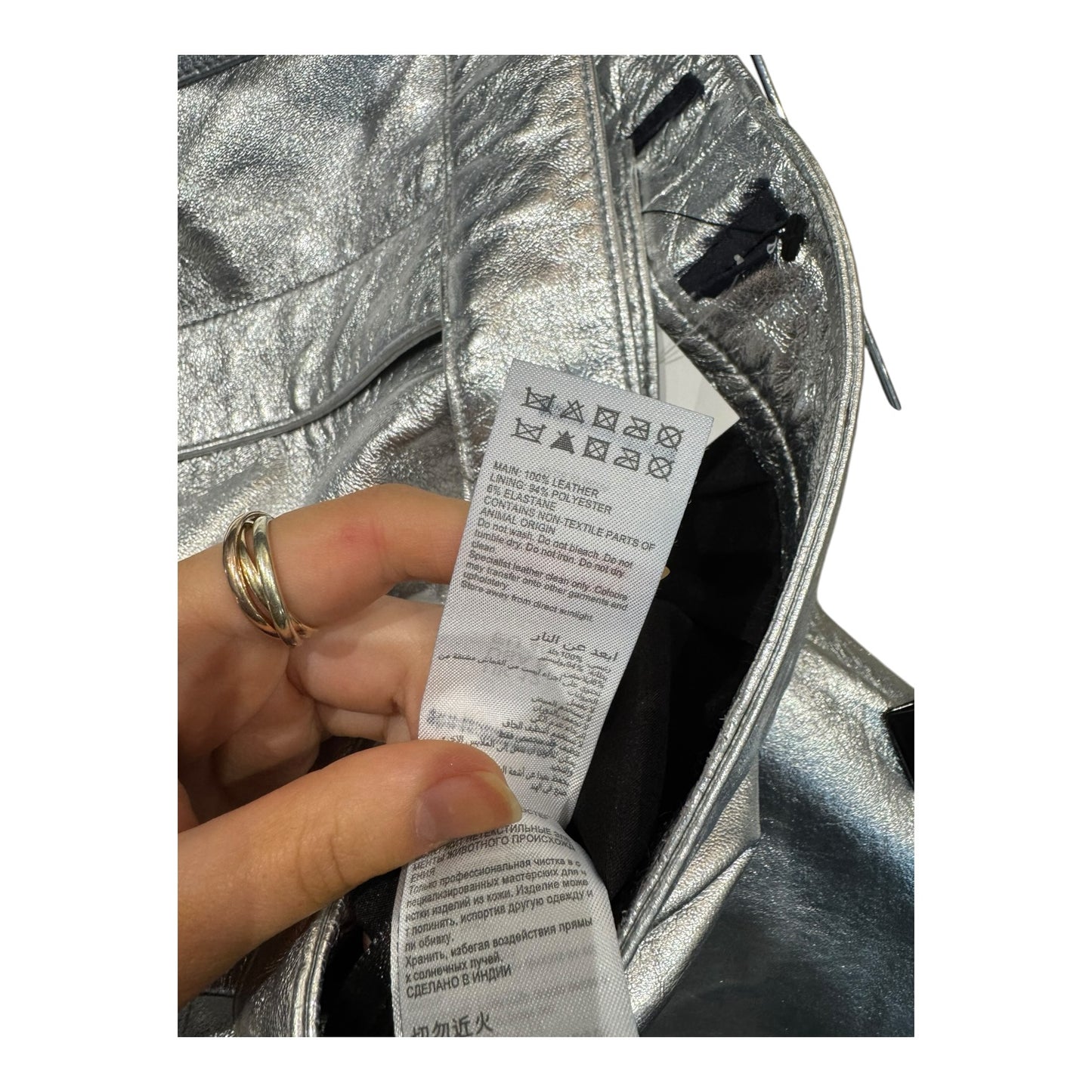 Mint Velvet Silver Leather Trousers - 12