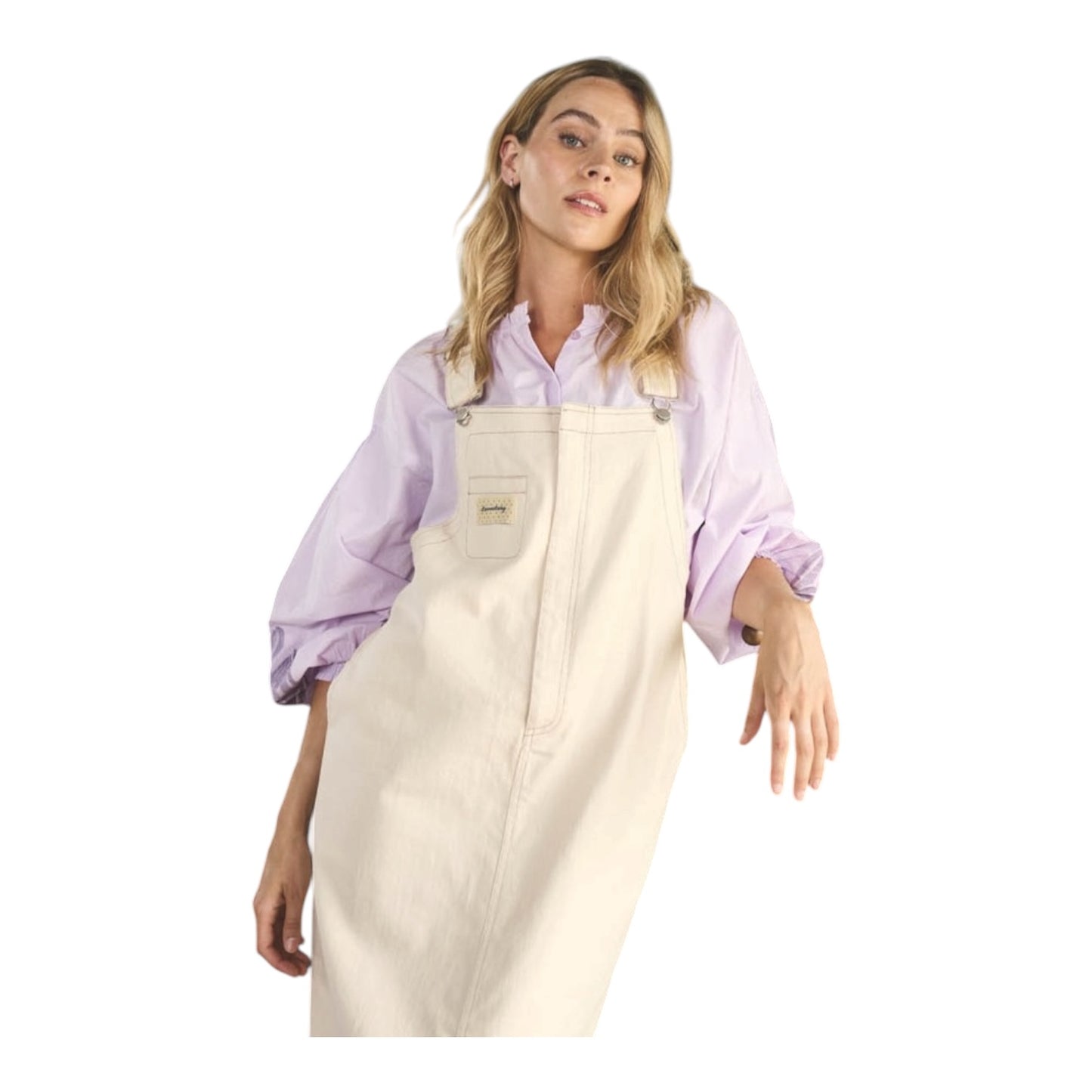 Costa Mani Cream Daylily Dungaree Dress - 10/12 - NEW