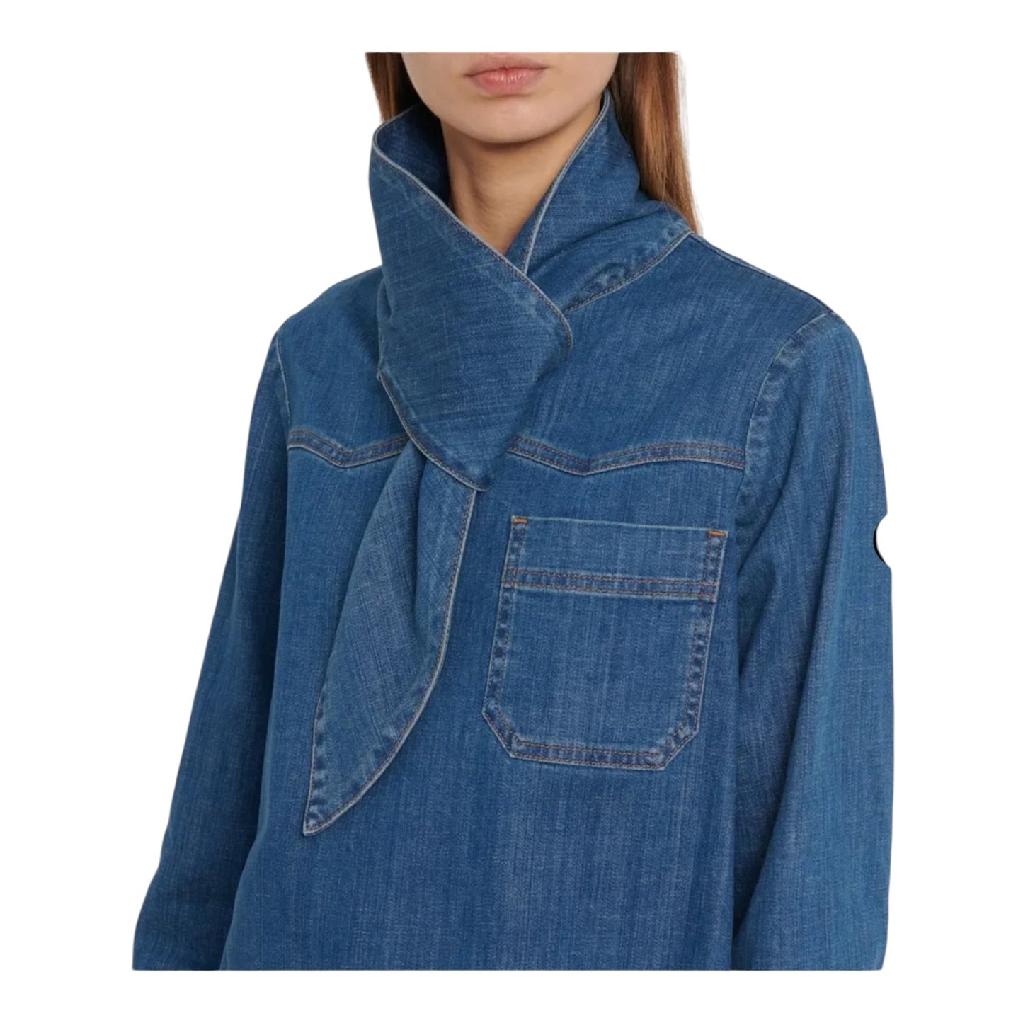 See By Chloe Tie Neck Denim Blouse - 12