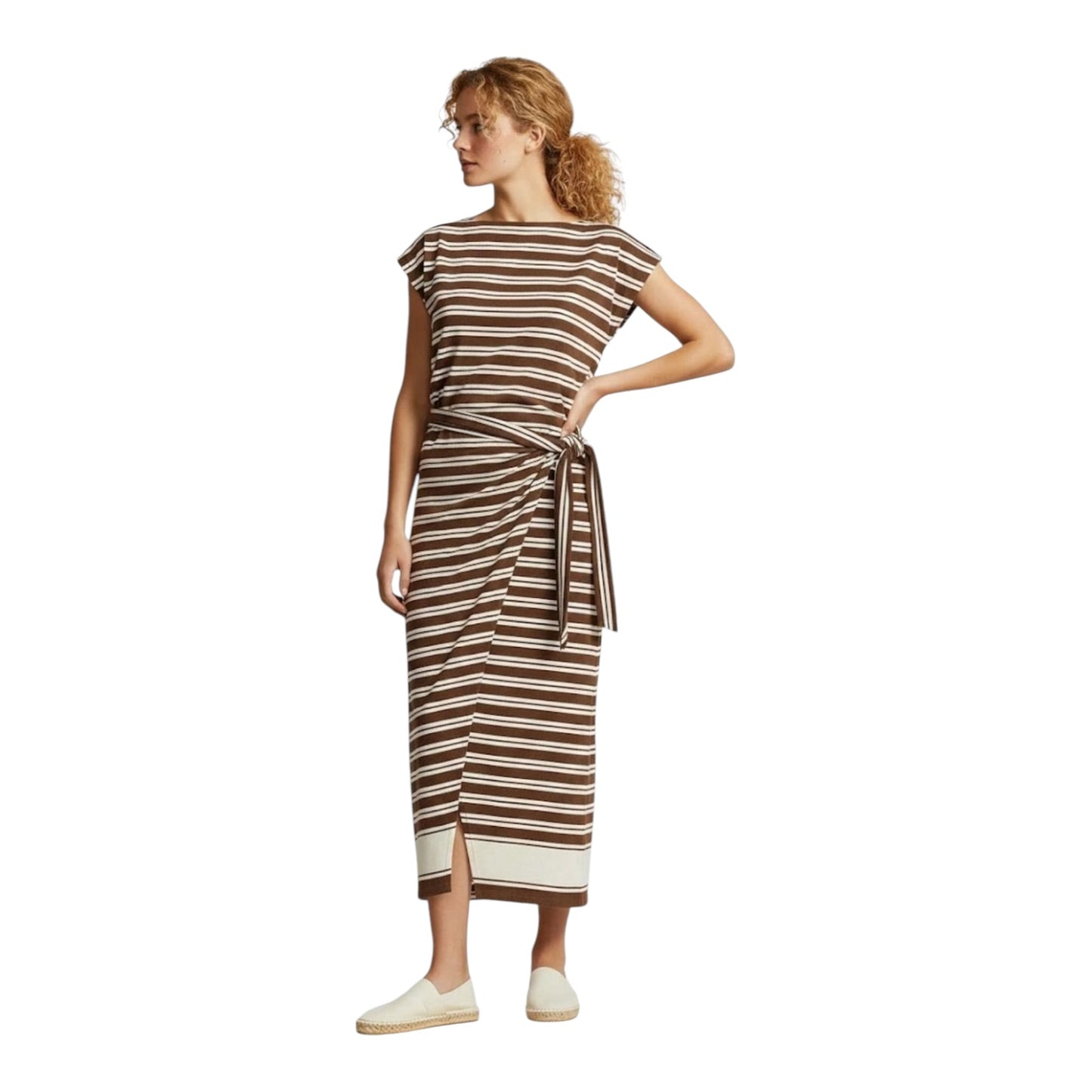 Polo Ralph Lauren Striped Jersey Wrap Tee Midi Dress - 10