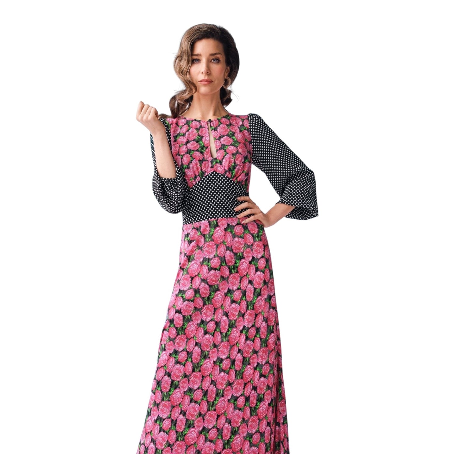 Coco Fennell Black Polkadot and Rose Keyhole Maxi Dress - 14