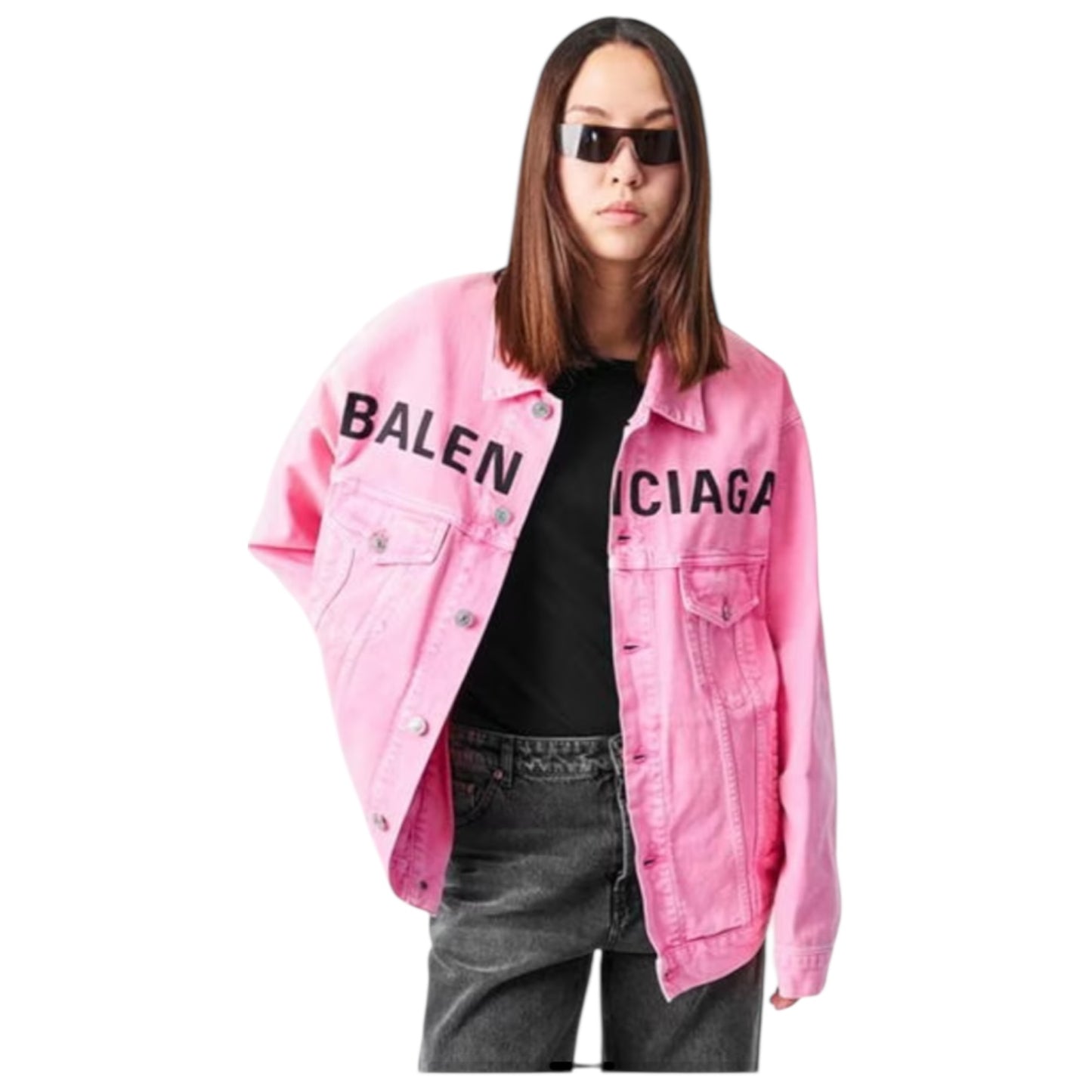 Balenciaga Pink Printed Logo Denim Jacket