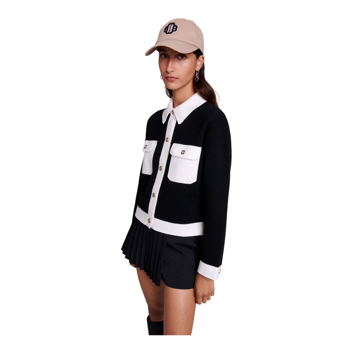 Maje Black and White Knitted Cardigan - 12 - NEW
