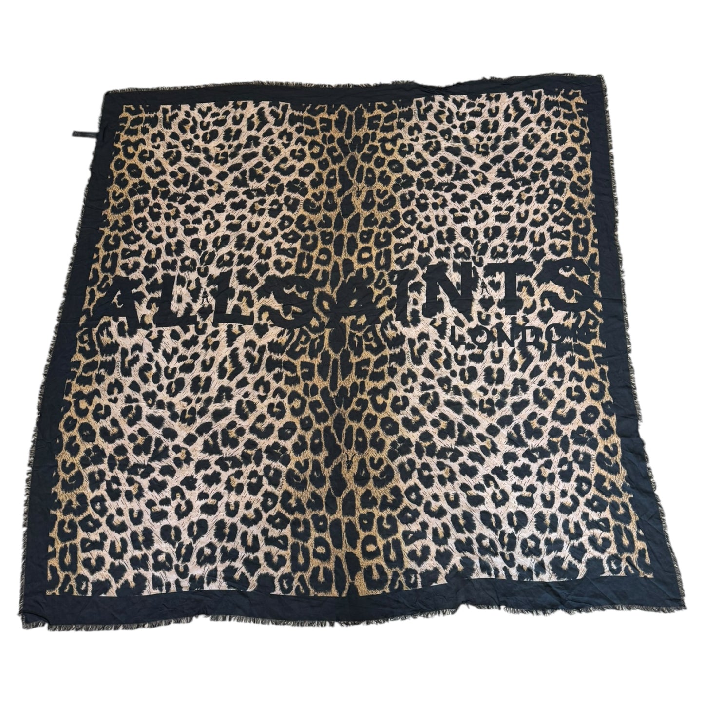 All Saints Black and Leopard Print Scarf