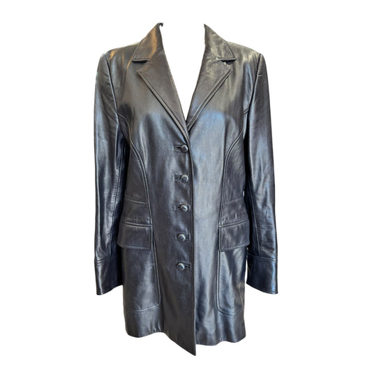 Escada Black Longline Leather Jacket - 12