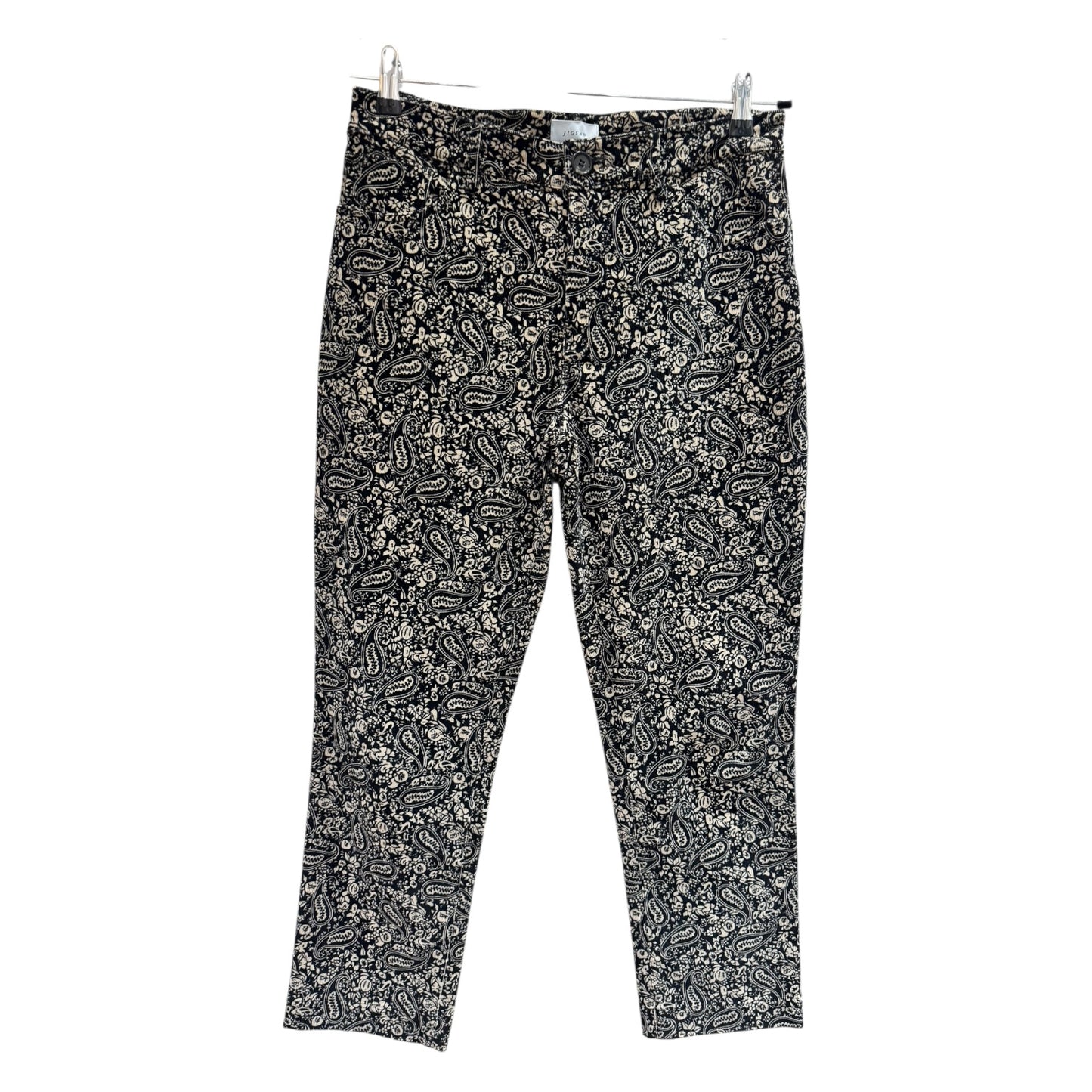 Jigsaw Black and Cream Paisley Cord Trousers - 10/12