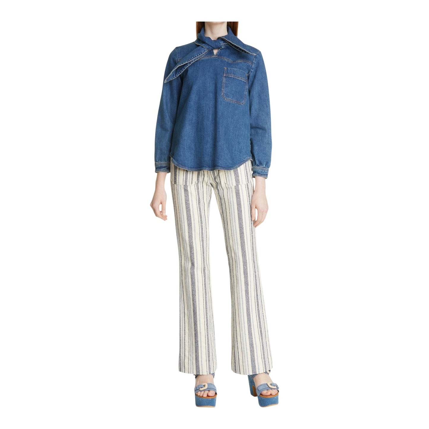 See By Chloe Tie Neck Denim Blouse - 12