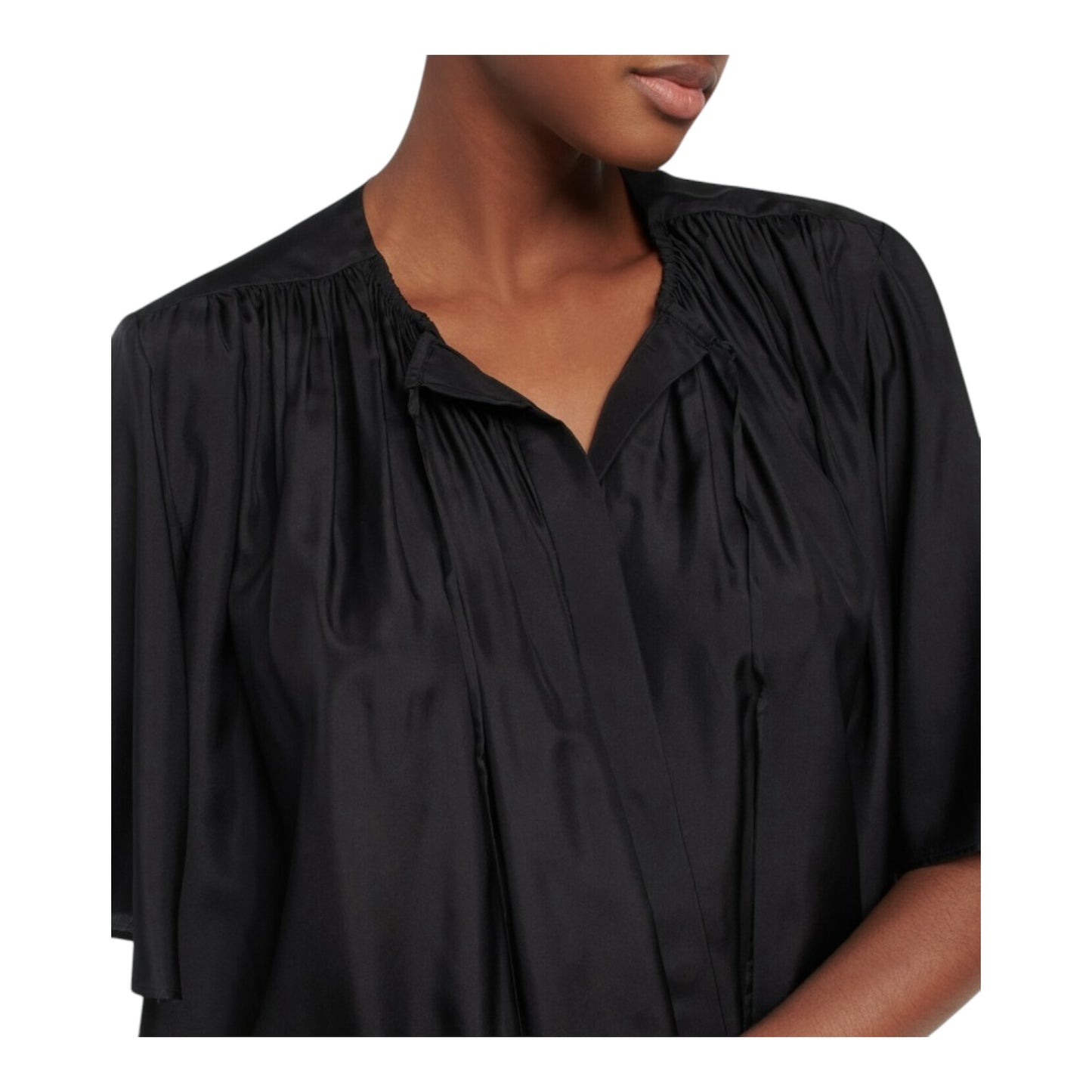Joseph Bristow Black Gathered Silk Blouse - 10