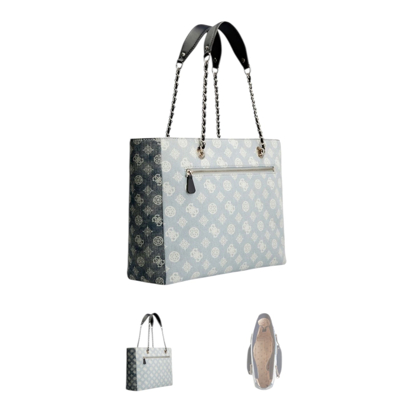 Guess Cessily Denim Shopper Blue Multi Bag