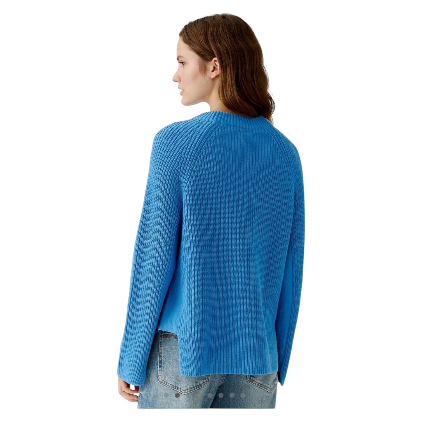 Oui Blue Cotton Rib Knit Sweater - 18