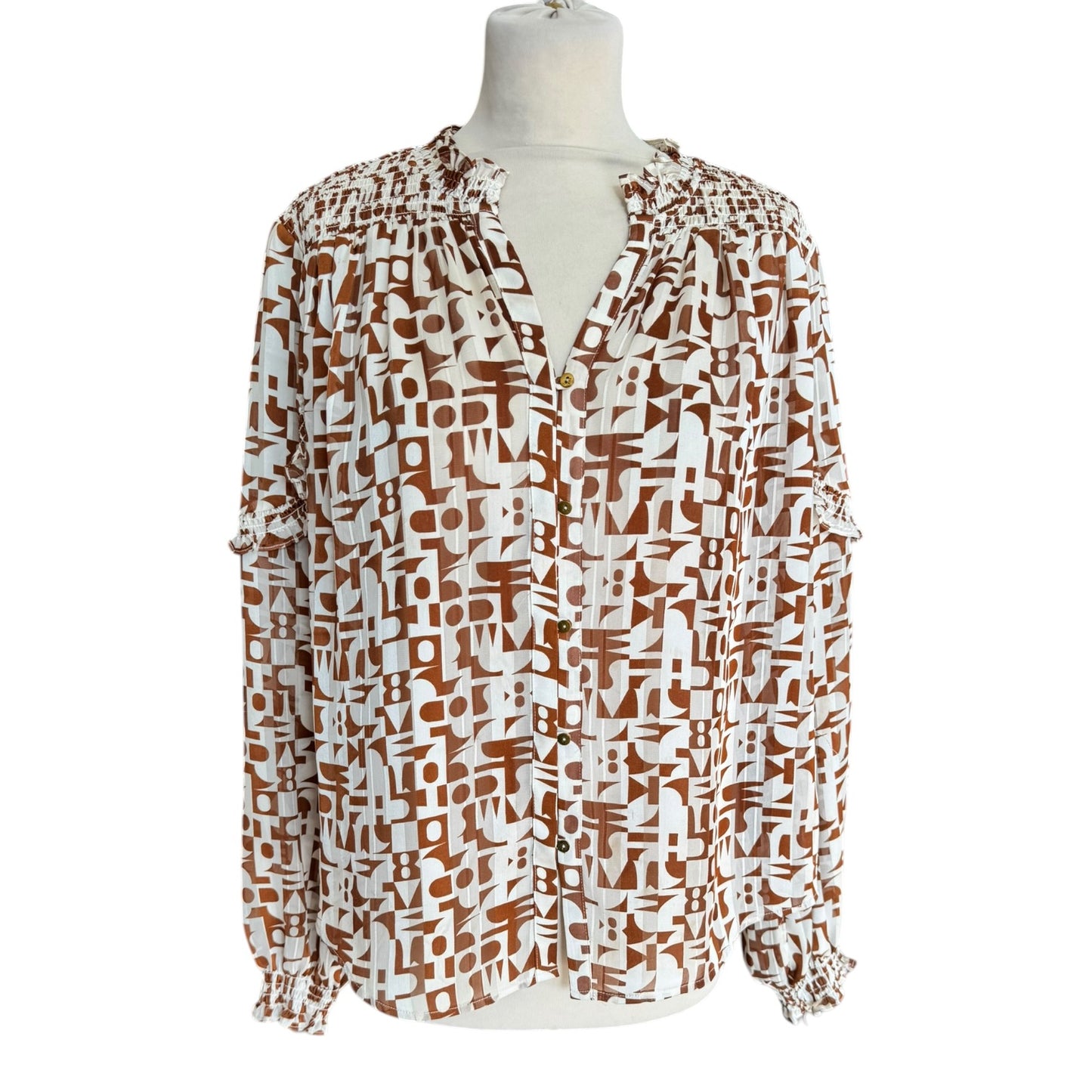 Scotch and Soda Tan Cream Patterned Blouse - 10/12