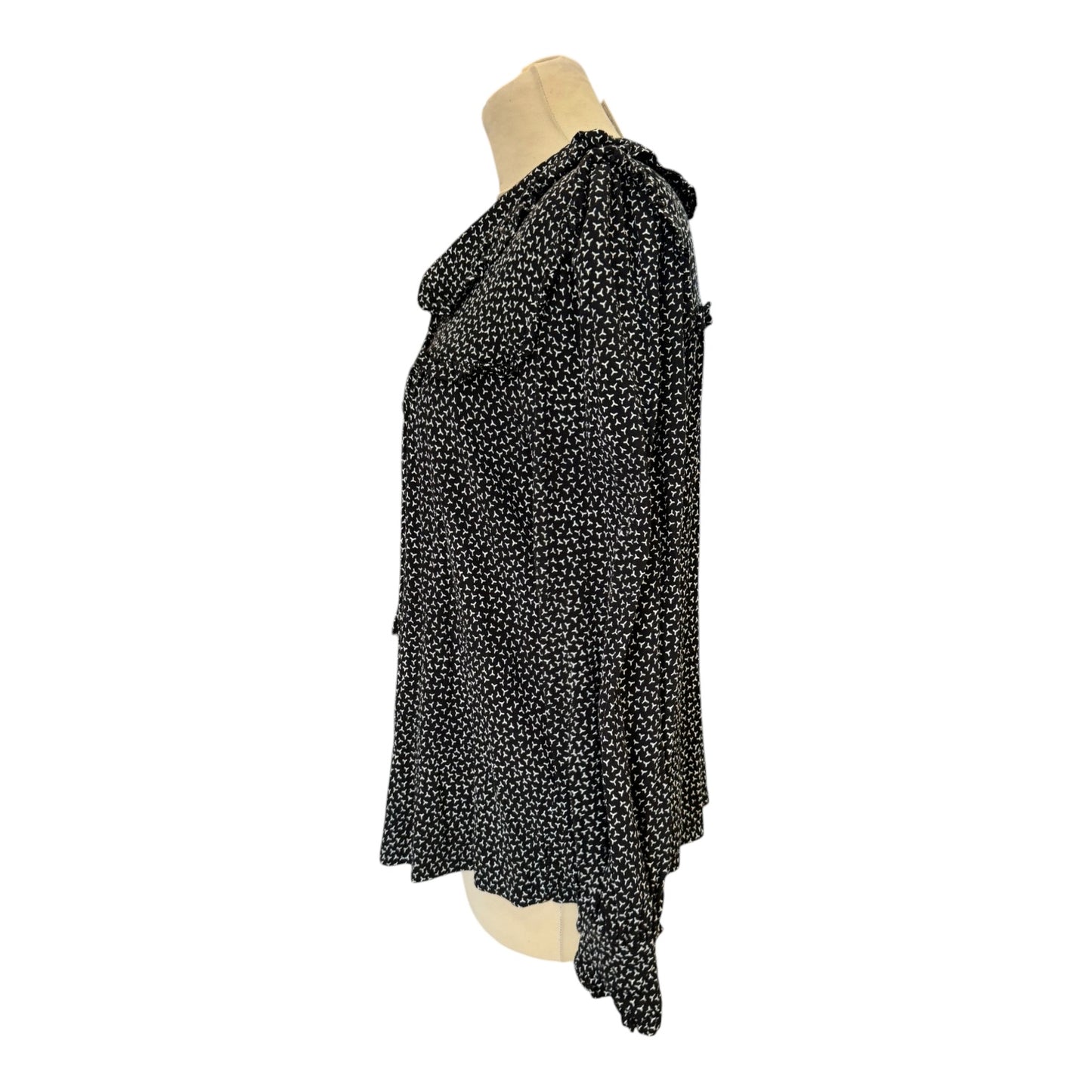 Whistles Black Y Print Ruffled Blouse - 12