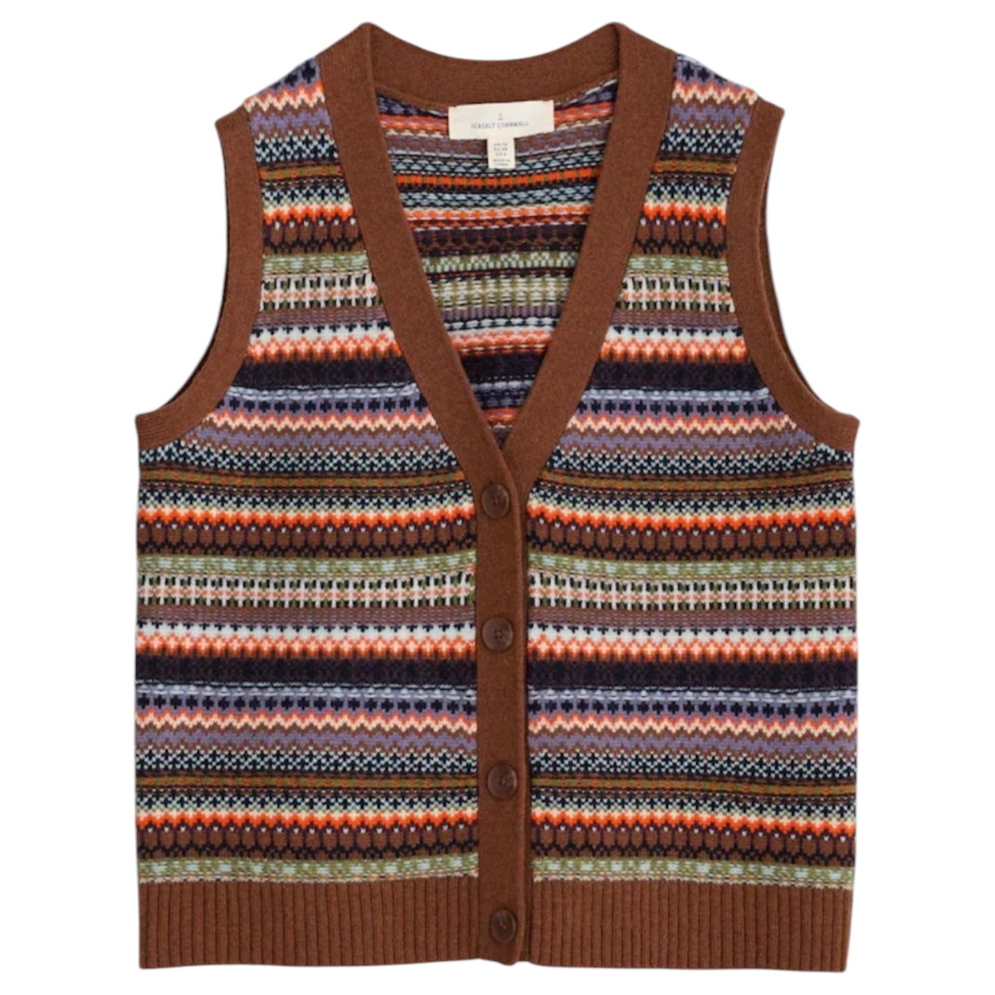 Sea Salt Brown Fair Isle Sweater Vest - 14