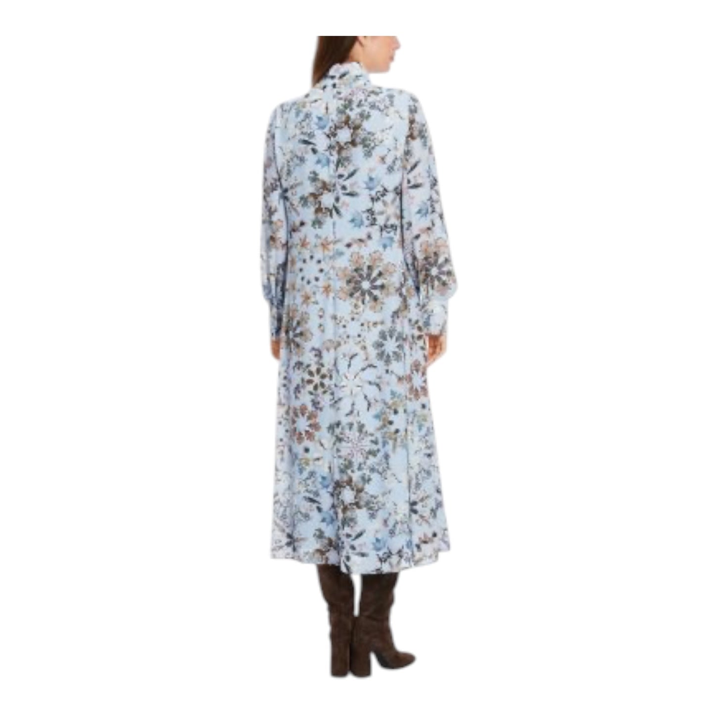 Marc Cain Tie Neck Blue Autumnal Print Dress - 14