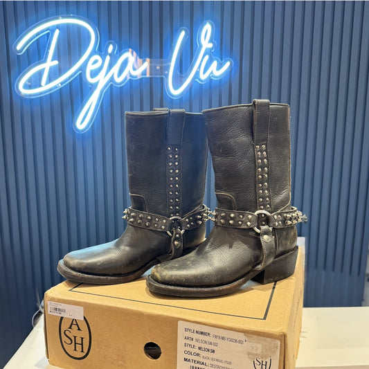 Ash Leather Mid-Calf Distressed Studded Boots - 37/4 - Worn Twice