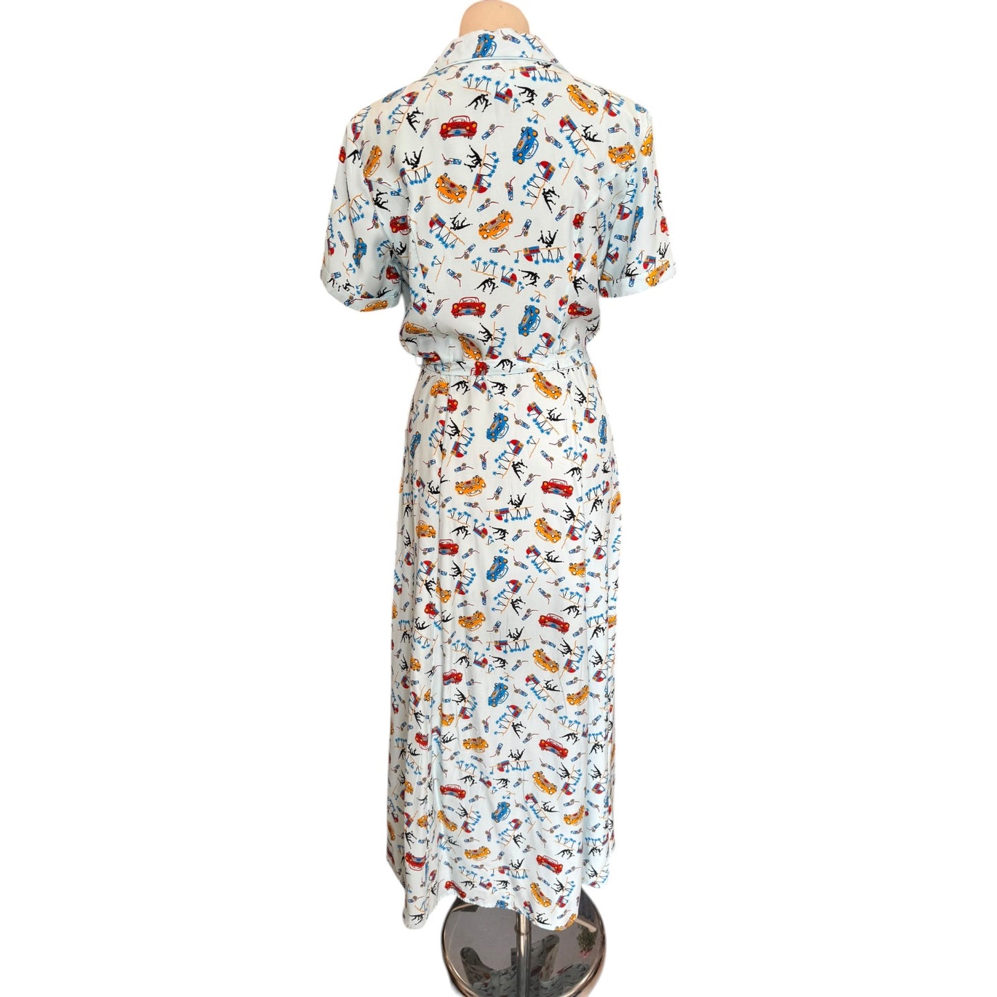 HVN Silk Long Maria Dress in 1950s Car Print - 8