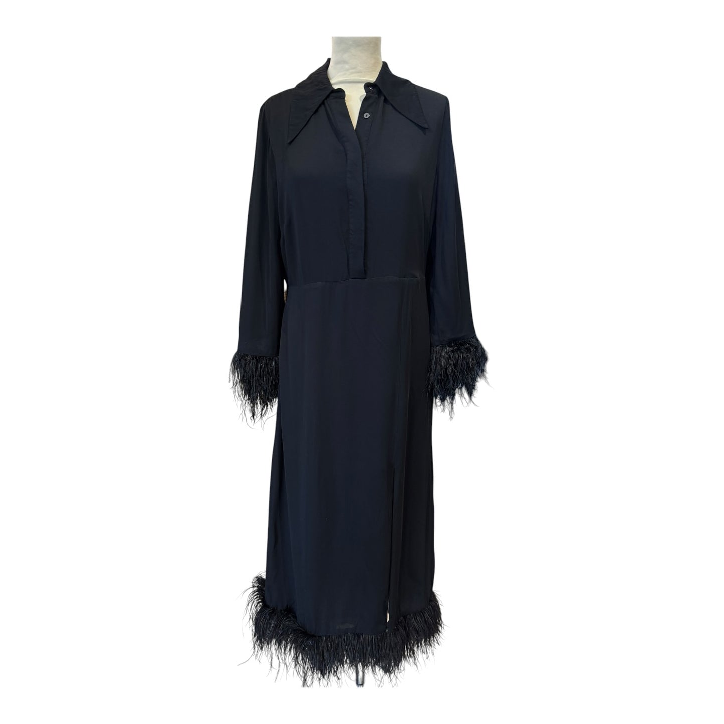 Mint Velvet Black Feather Trim Dress - 12