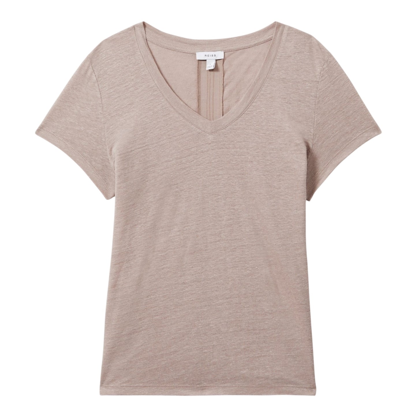 Reiss Lottie Linen V Neck T-Shirt in Mink - 12