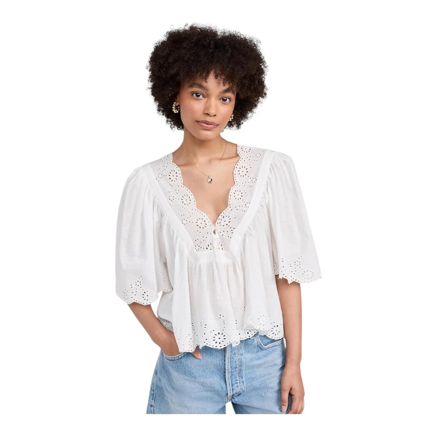 Free People White Costa Eyelet Top - 12