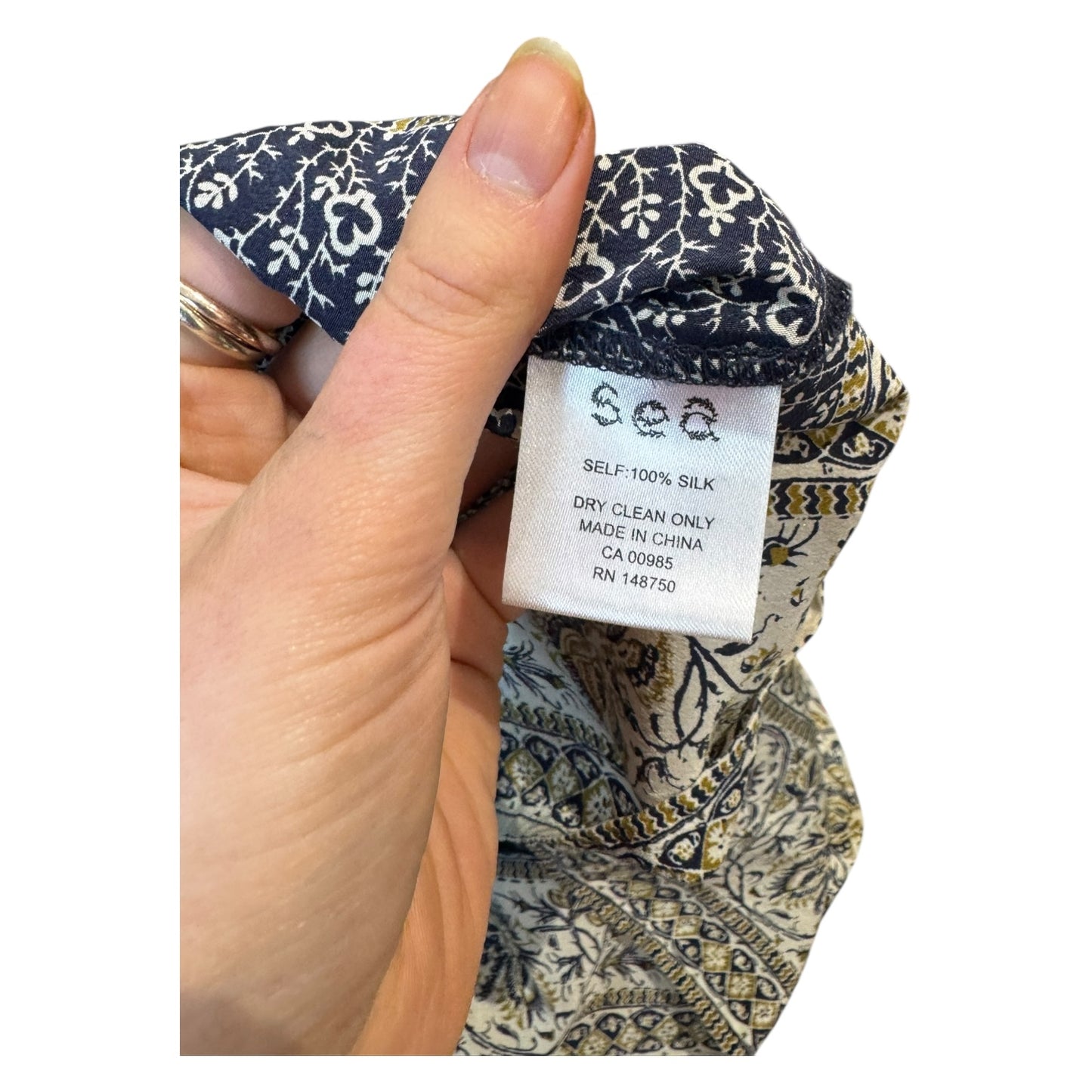 Sea Navy Patterned Silk Tie Neck Top - 10