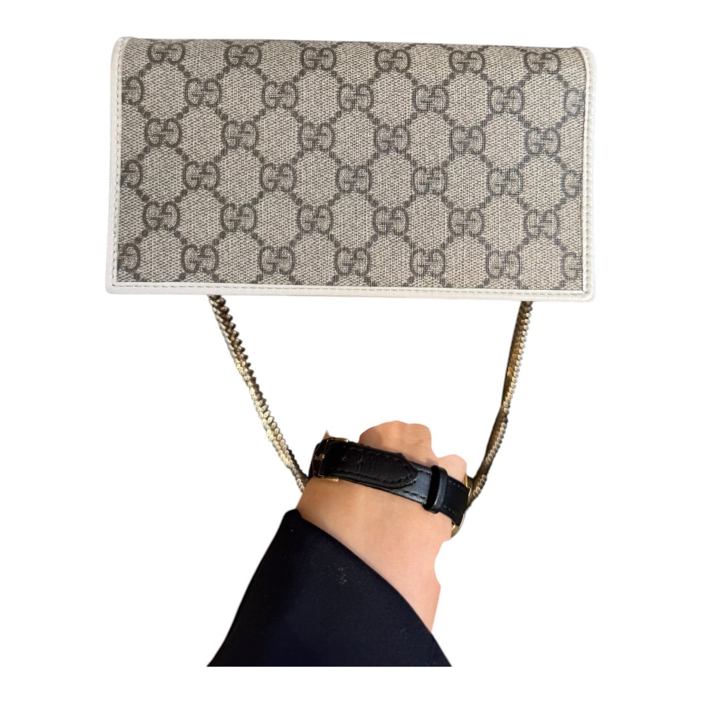 Gucci White 'Gucci 1955' GG Supreme Horsebit Chain Wallet Bag