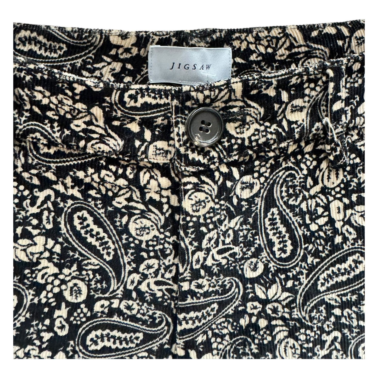 Jigsaw Black and Cream Paisley Cord Trousers - 10/12