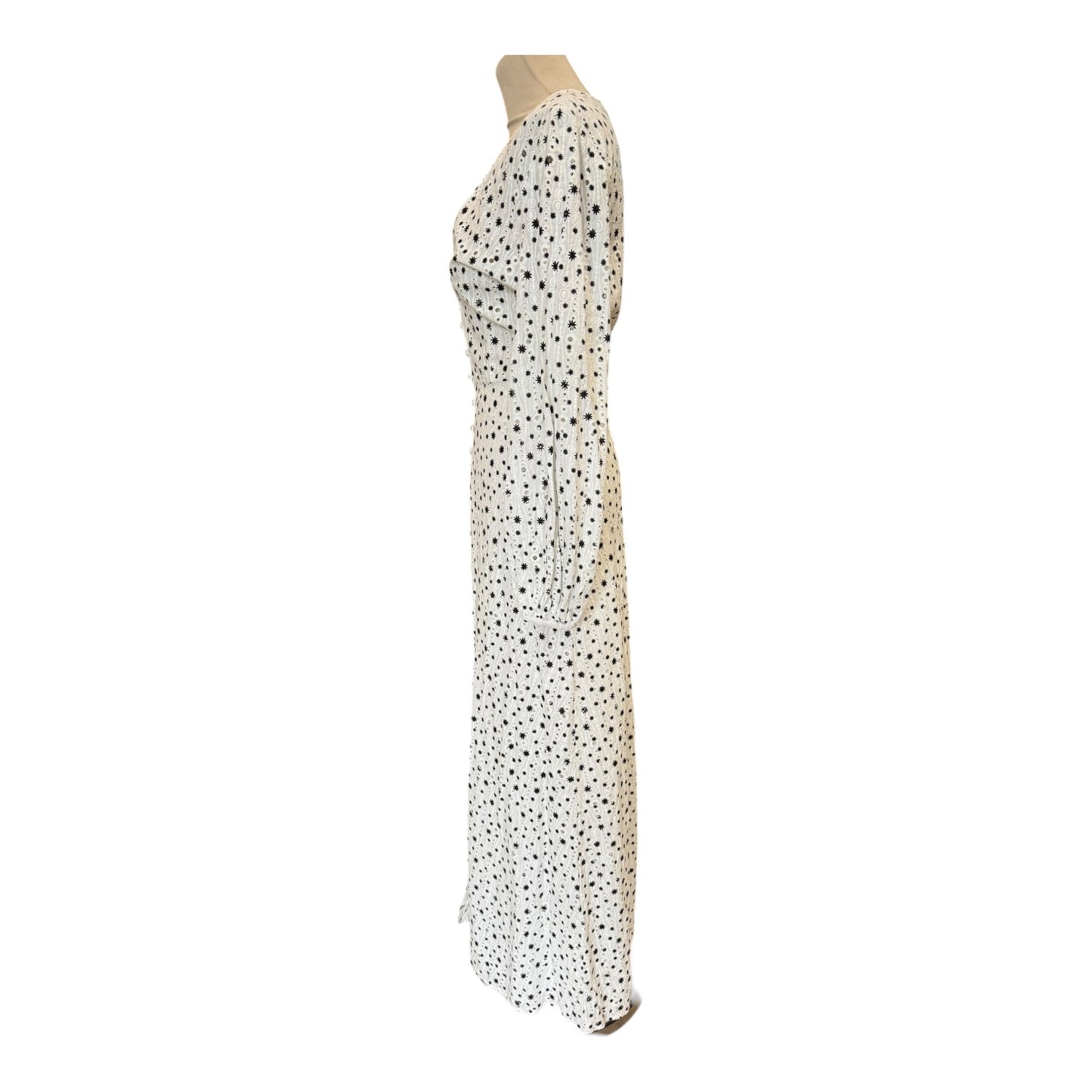 Rixo Blair Broderie Anglaise White and Black Dress - 14/16
