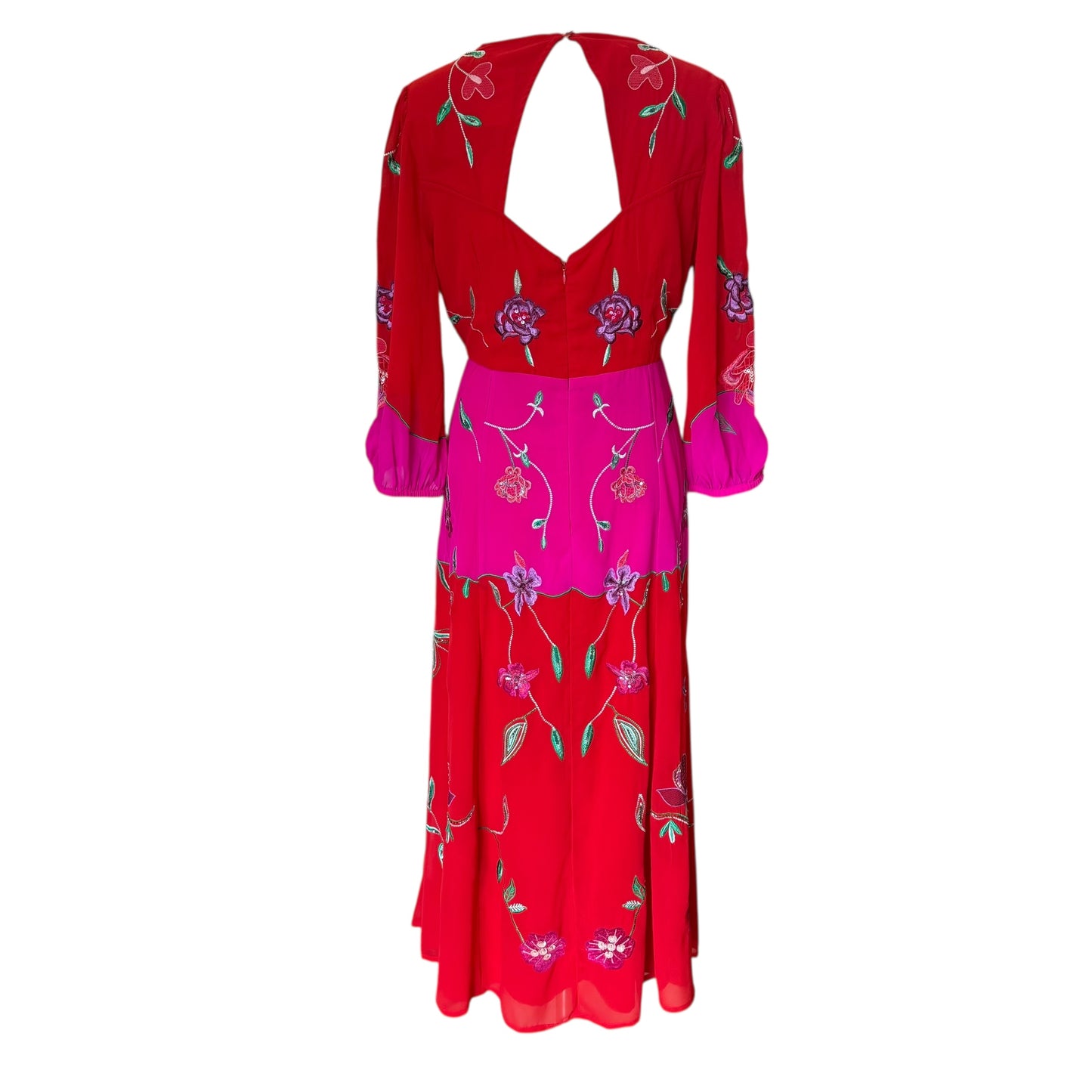 Monsoon Joanna Embellished Dress in Pink and Red - 14 - NEW