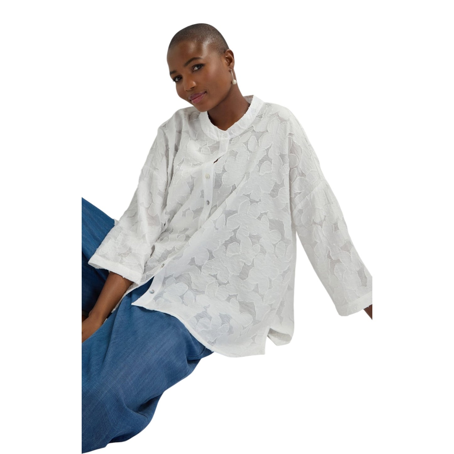 Sahara Floral Burnout White Shirt - 18 - NEW