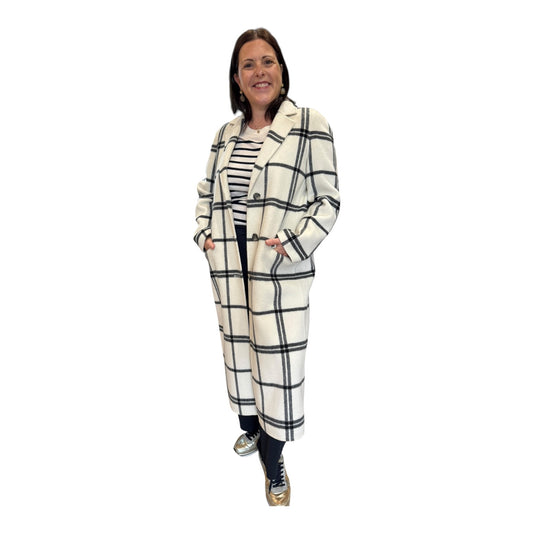 Jaeger Pure Wool Cream and Black Check Coat - 14