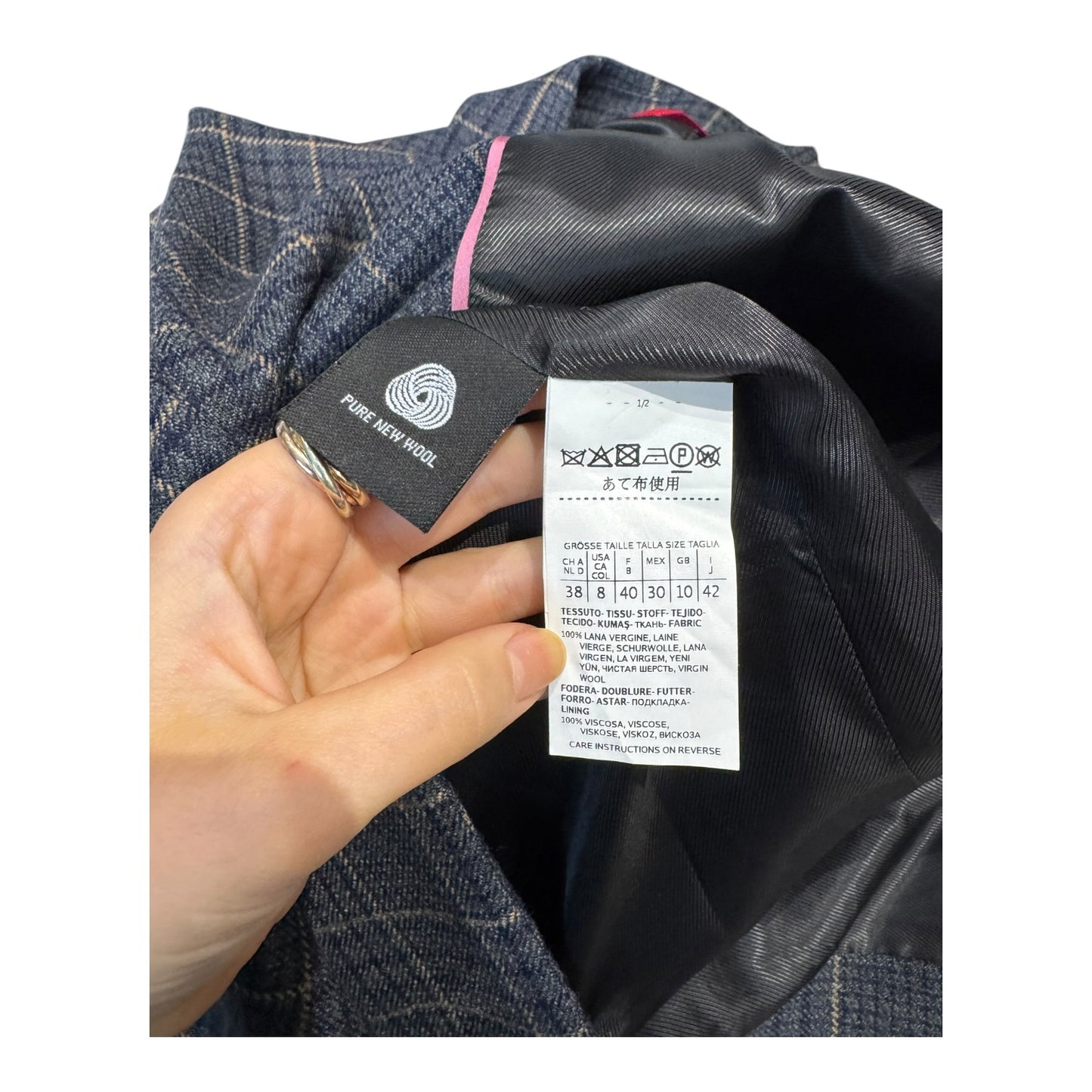 Weekend Max Mara Blue Beige Check Wool Blazer Jacket - 10