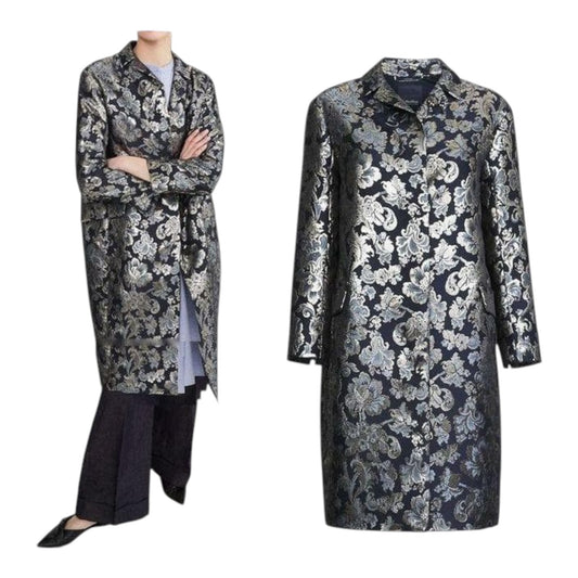 'S Max Mara Navy Brocade Coat - 12