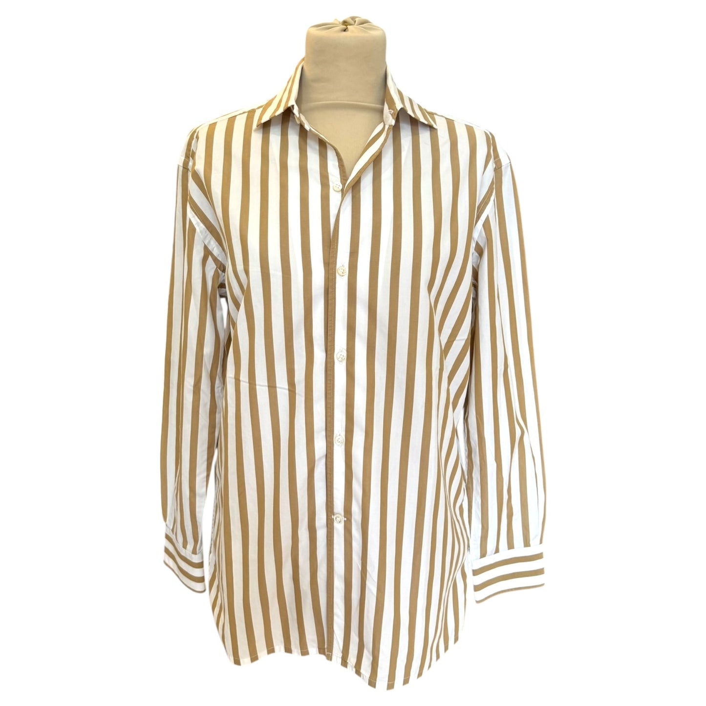 Ralph Lauren Purple Label White and Camel Stripe Shirt - 12