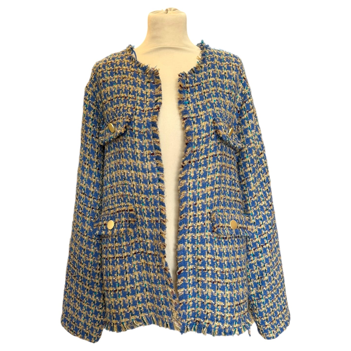 Gerry Weber Blue & Camel Houndstooth Jacket - 22 - NEW