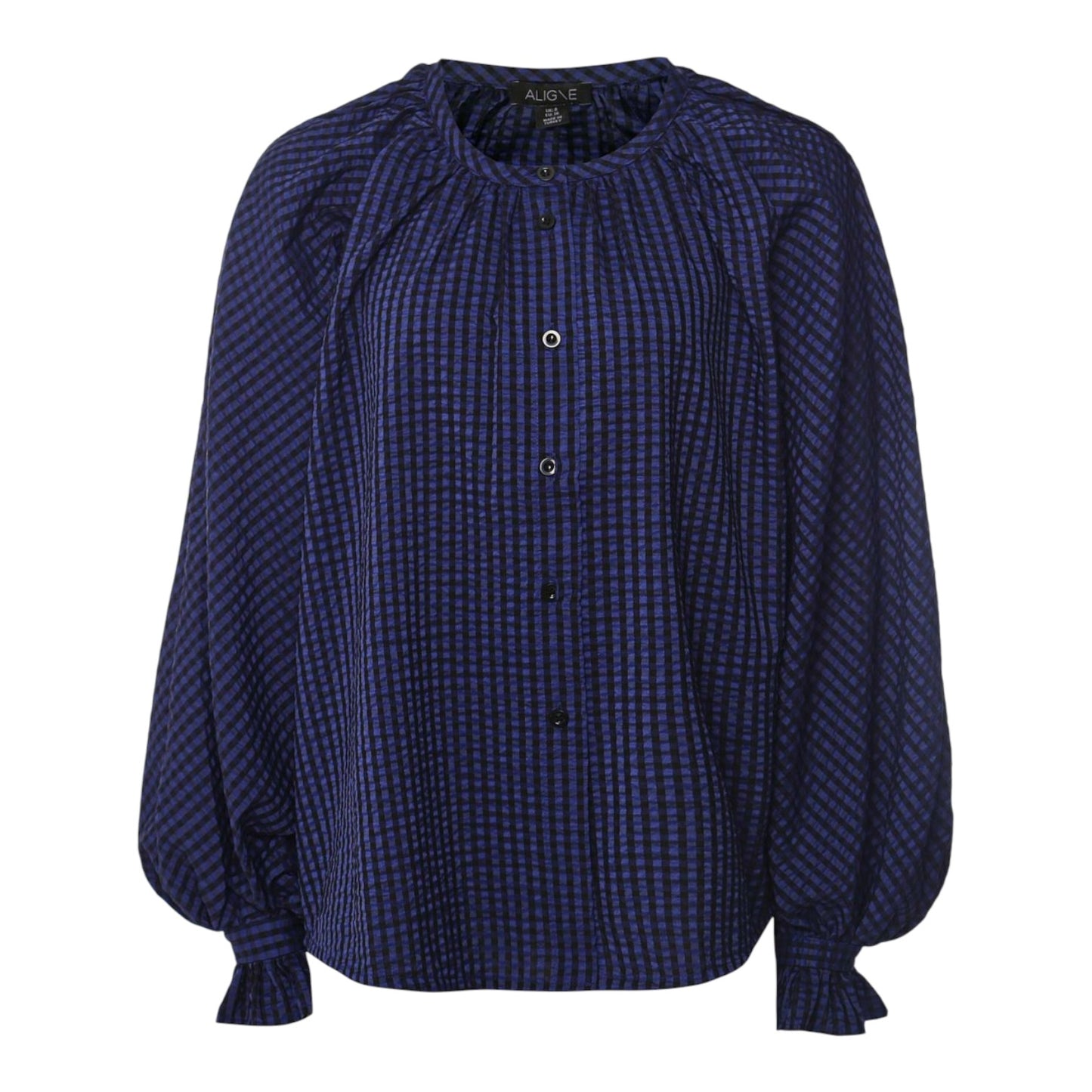 Aligne Blue and Black Check Poet Sleeve Top - 14