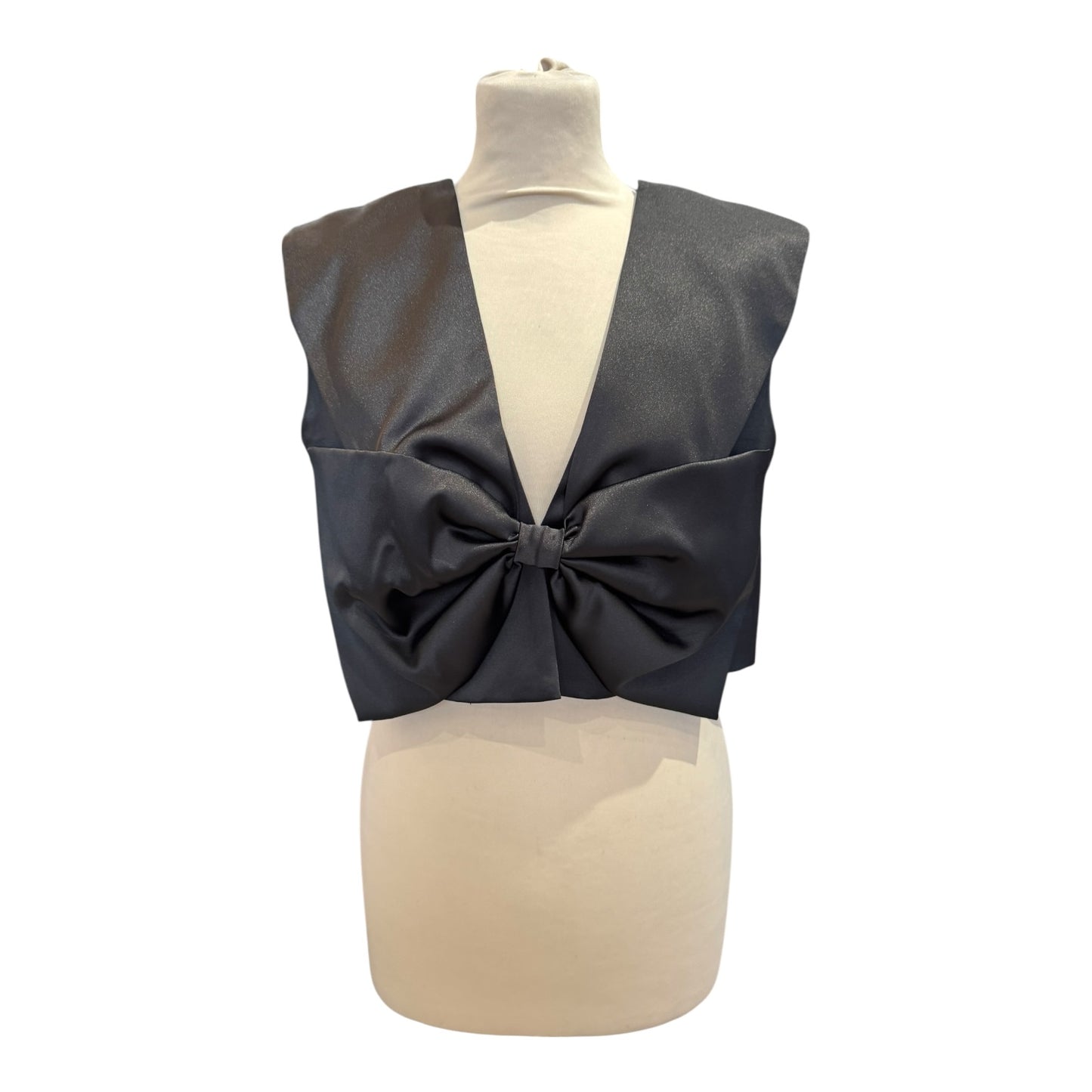 Sandro Black Satin Bow Crop Top - 10