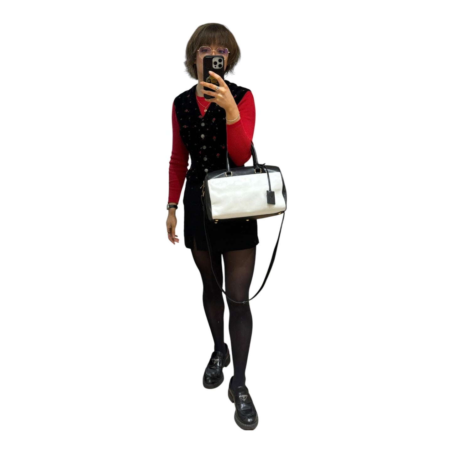Yves Saint Laurent Black White Bicolor Calfskin Leather Duffle 6 Bag
