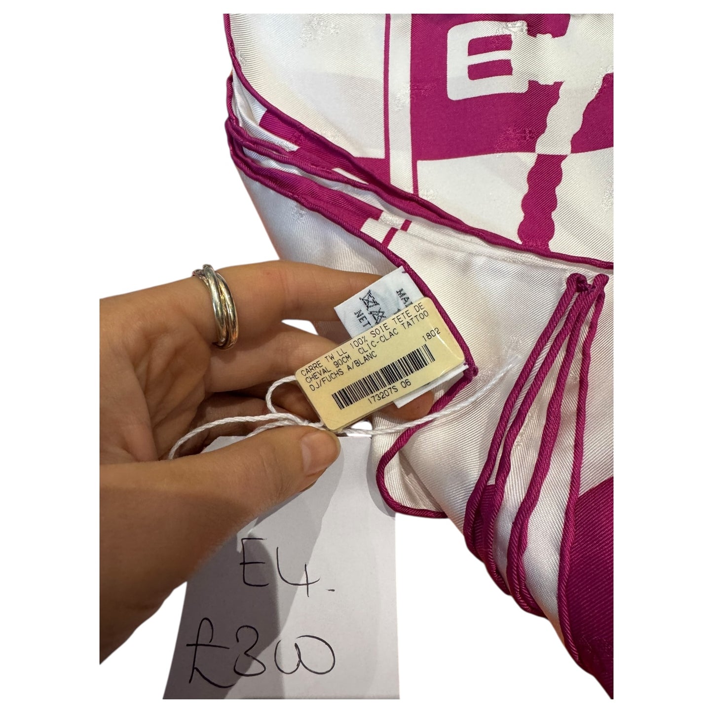 Hermes Clic Clac White and Pink Silk Scarf