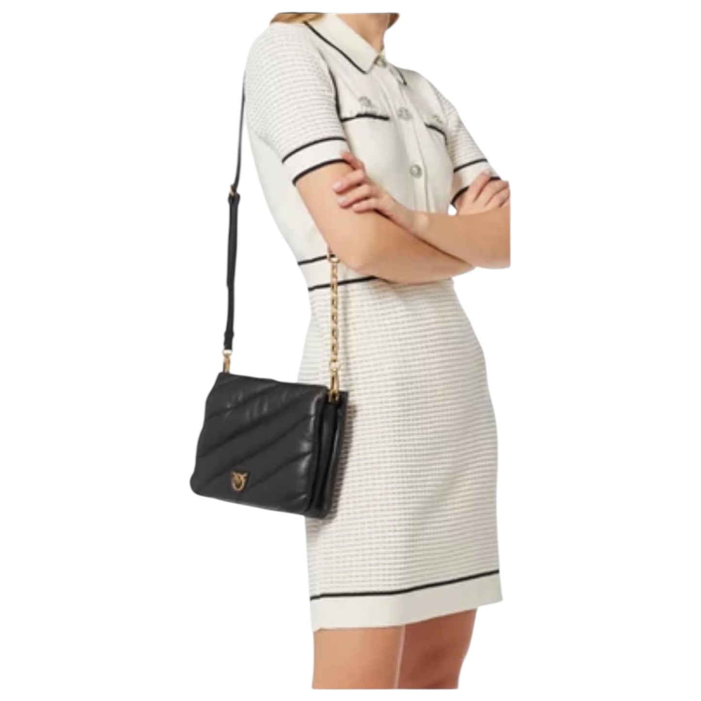Pinko Mini Puff Bag with Spellout Detachable Crossbody Strap